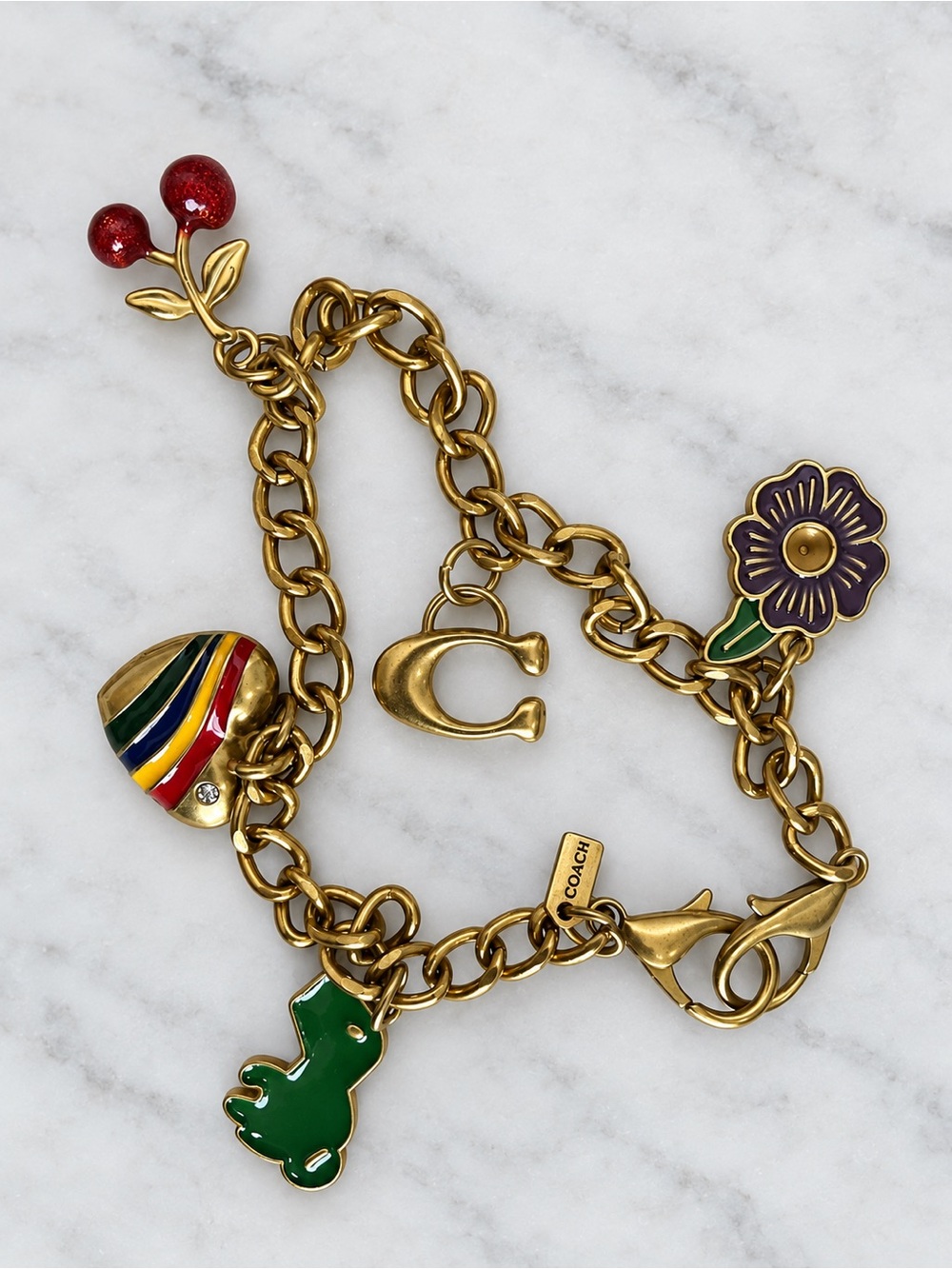 Coach Gold Bag Charm with Red Cherry & Multicolor Heart
